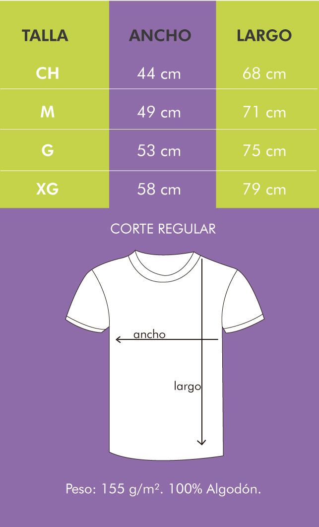 imagen-medidas de talla en corte recto/unisex